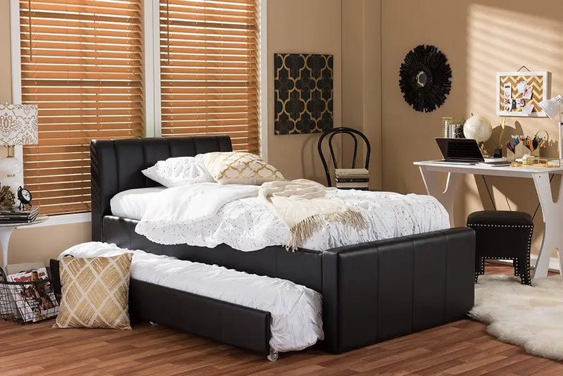 Cosmo Black Faux Leather Trundle Bed (Twin) iHome Studio