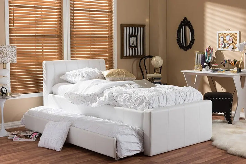 Cosmo White Faux Leather Trundle Bed (Twin) iHome Studio