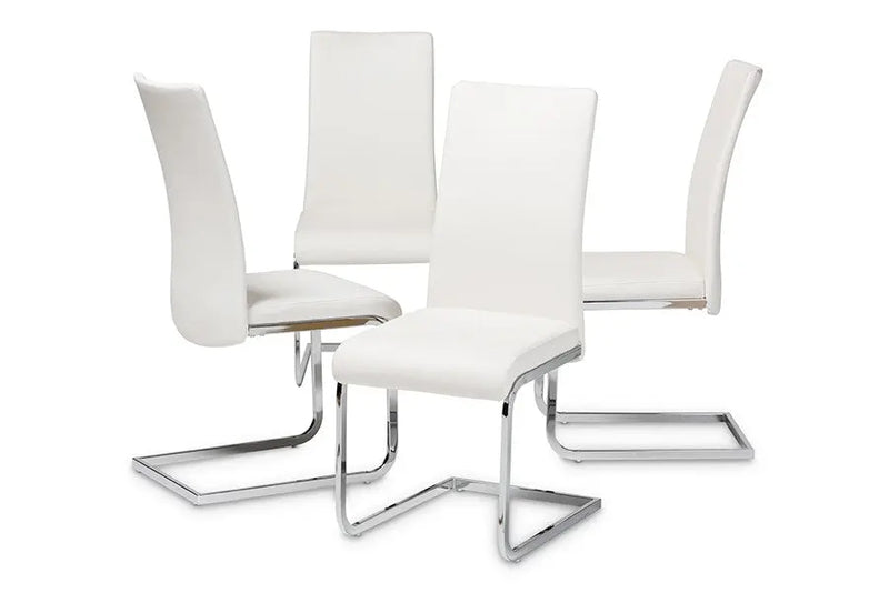 Cyprien White Faux Leather Upholstered Dining Chair - 4pcs iHome Studio