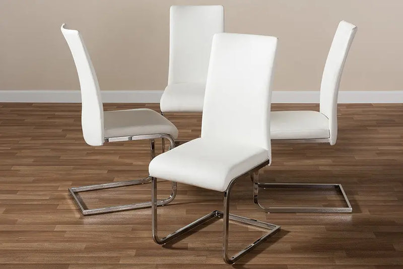 Cyprien White Faux Leather Upholstered Dining Chair - 4pcs iHome Studio