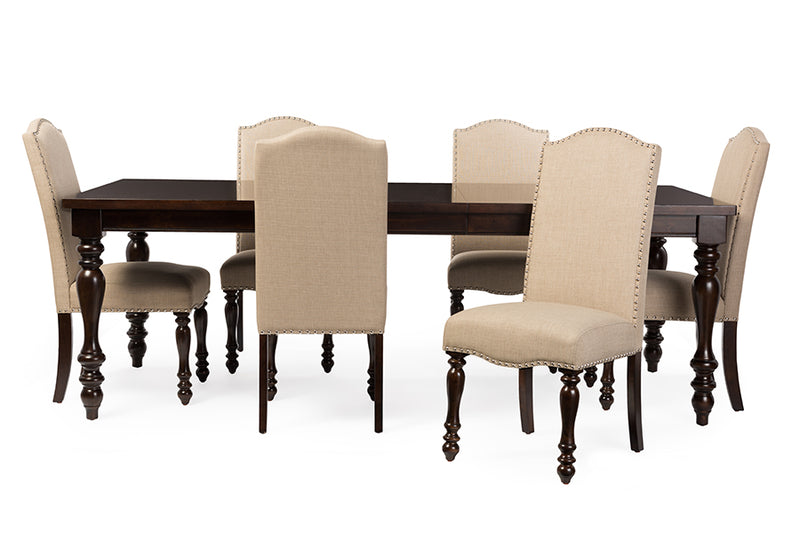 Haines Oak Brown 7pcs Dining Set w/72-inch Extendable Top Dining Table iHome Studio