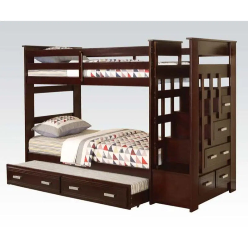 Dakota Twin/Twin Bunk Bed & Trundle w/Stairs and Storage Drawer - Espresso iHome Studio