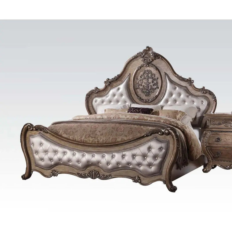 Damien California King Bed, Faux Leather & Vintage Oak iHome Studio