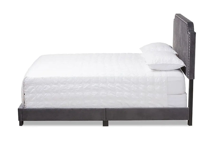 Darcy Dark Grey Velvet Upholstered Bed (Full) iHome Studio