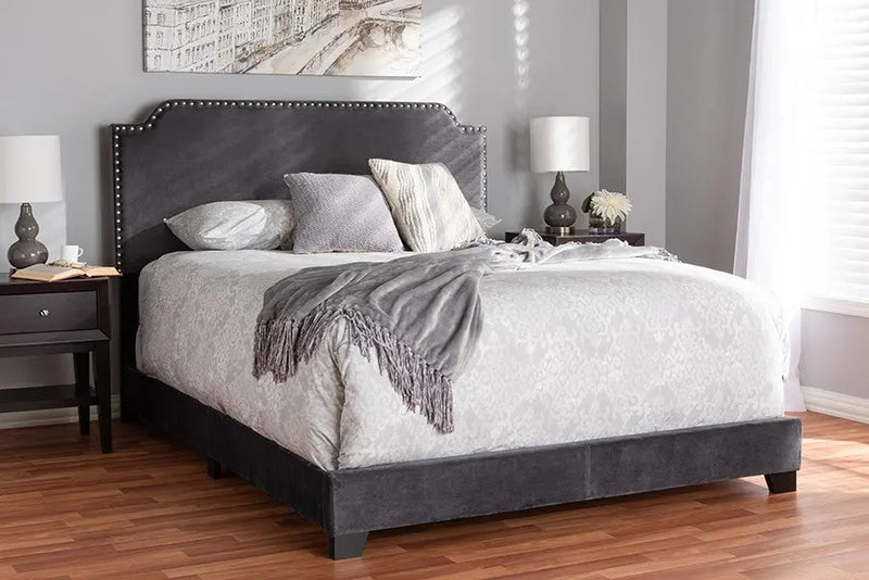 Darcy Dark Grey Velvet Upholstered Bed (King) iHome Studio