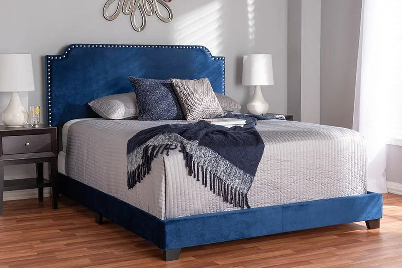 Darcy Navy Velvet Upholstered Bed (Full) iHome Studio