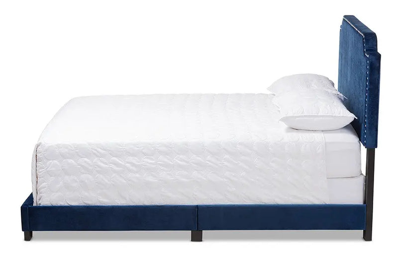 Darcy Navy Velvet Upholstered Bed (Full) iHome Studio