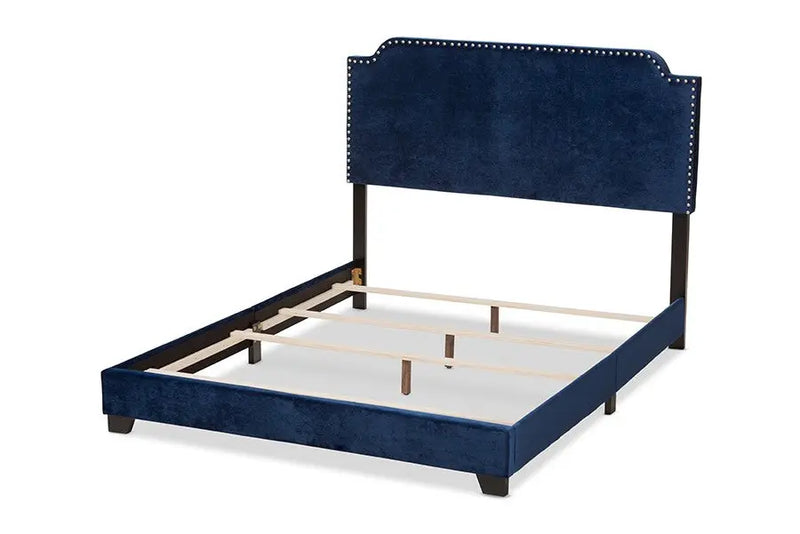 Darcy Navy Velvet Upholstered Bed (Full) iHome Studio