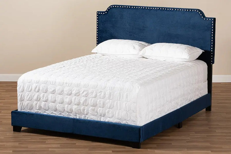 Darcy Navy Velvet Upholstered Bed (Full) iHome Studio