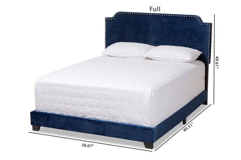 Darcy Navy Velvet Upholstered Bed (Full) iHome Studio