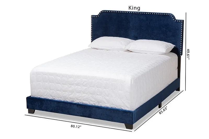 Darcy Navy Velvet Upholstered Bed (Full) iHome Studio