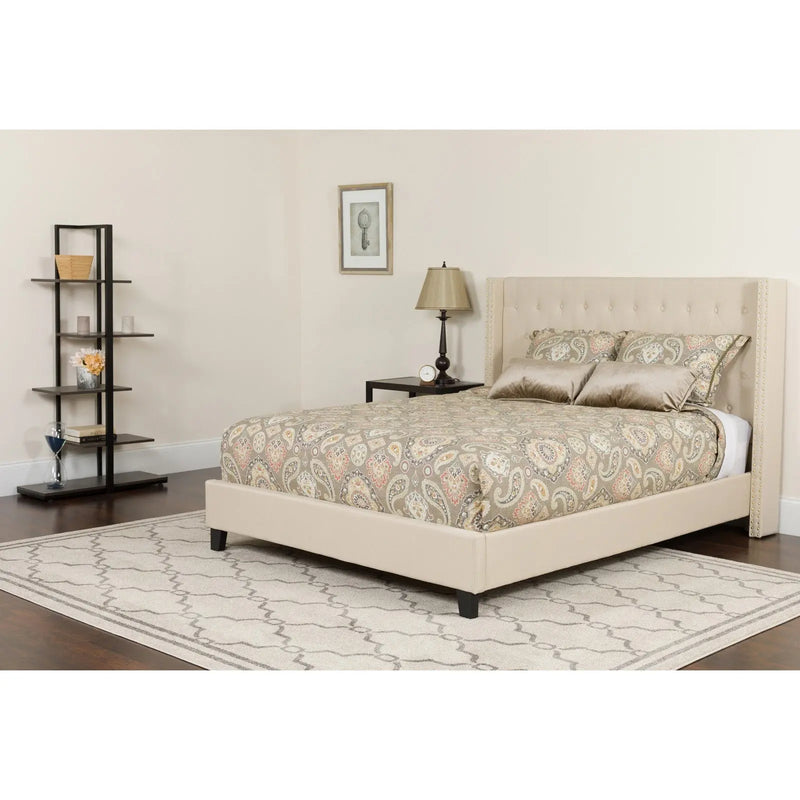 Darcy Tufted Upholstered Platform Bed, Beige w/Mattress (Full) iHome Studio