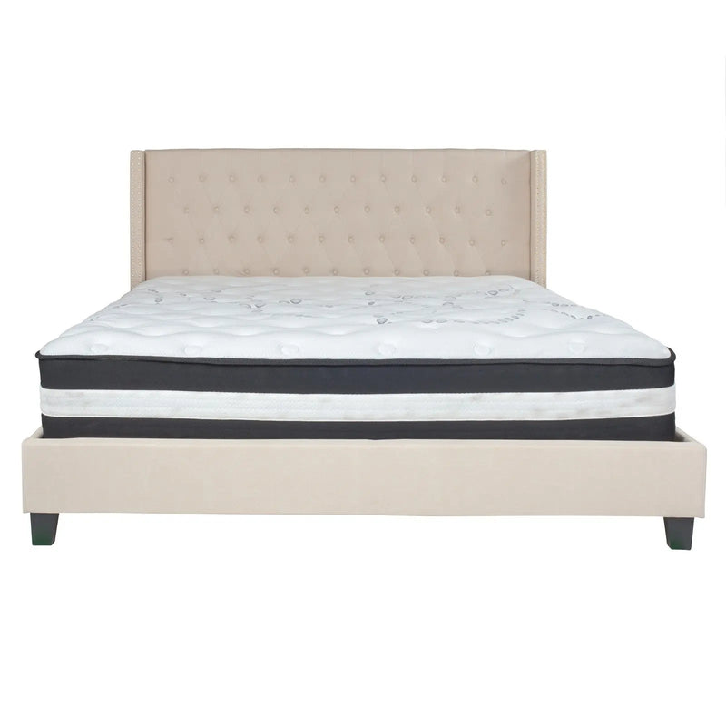 Darcy Tufted Upholstered Platform Bed, Beige w/Mattress (King) iHome Studio