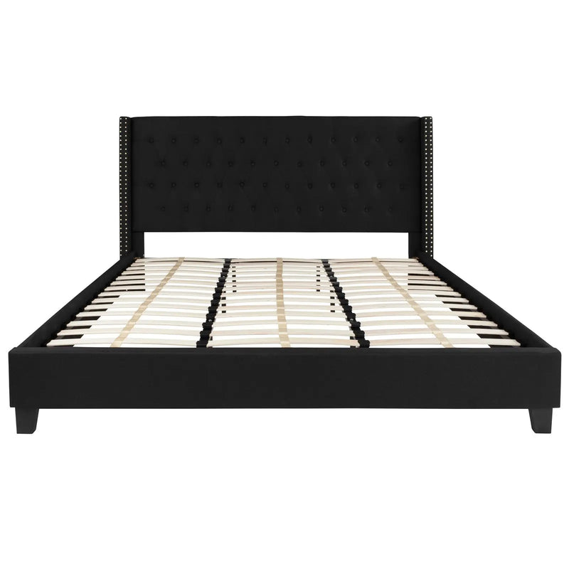 Darcy Tufted Upholstered Platform Bed, Black (King) iHome Studio