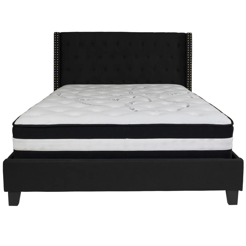 Darcy Tufted Upholstered Platform Bed, Black w/Mattress (Queen) iHome Studio