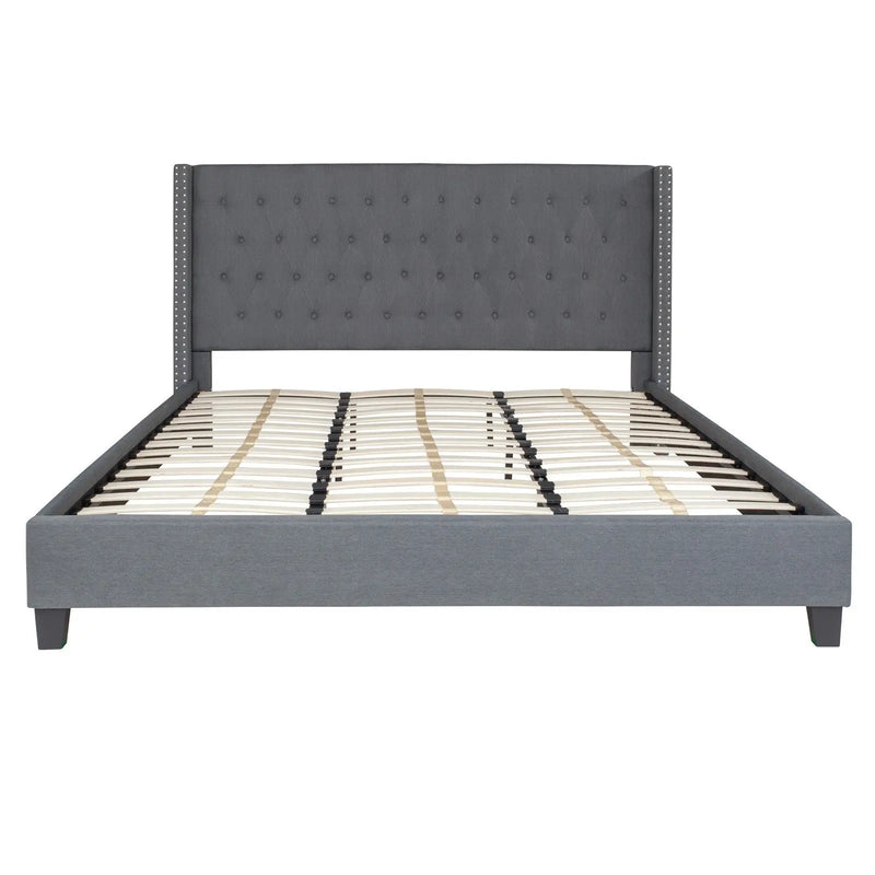 Darcy Tufted Upholstered Platform Bed, Dark Gray (King) iHome Studio