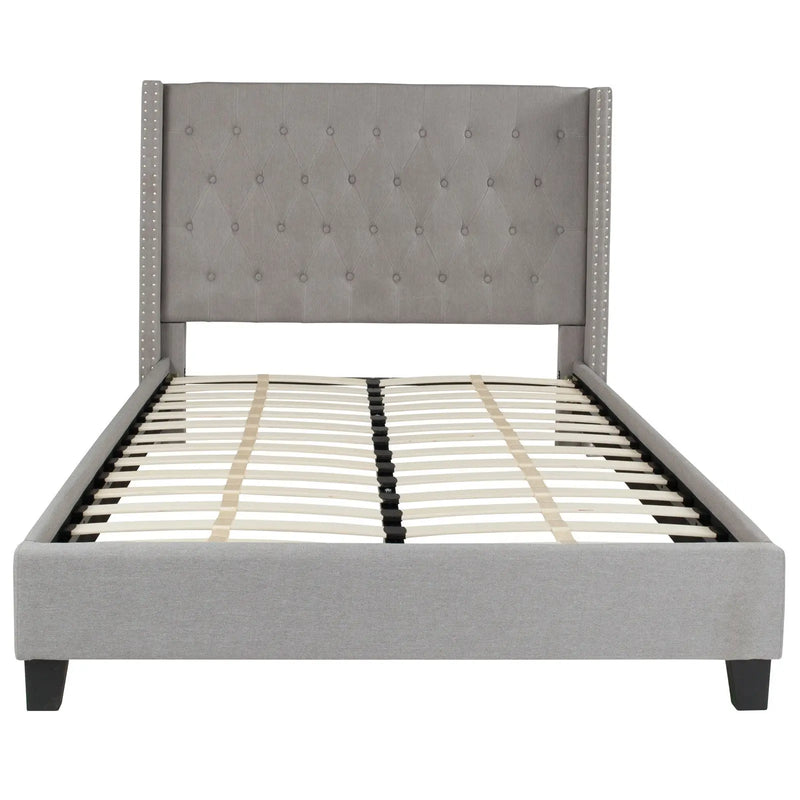 Darcy Tufted Upholstered Platform Bed, Light Gray (Full) iHome Studio