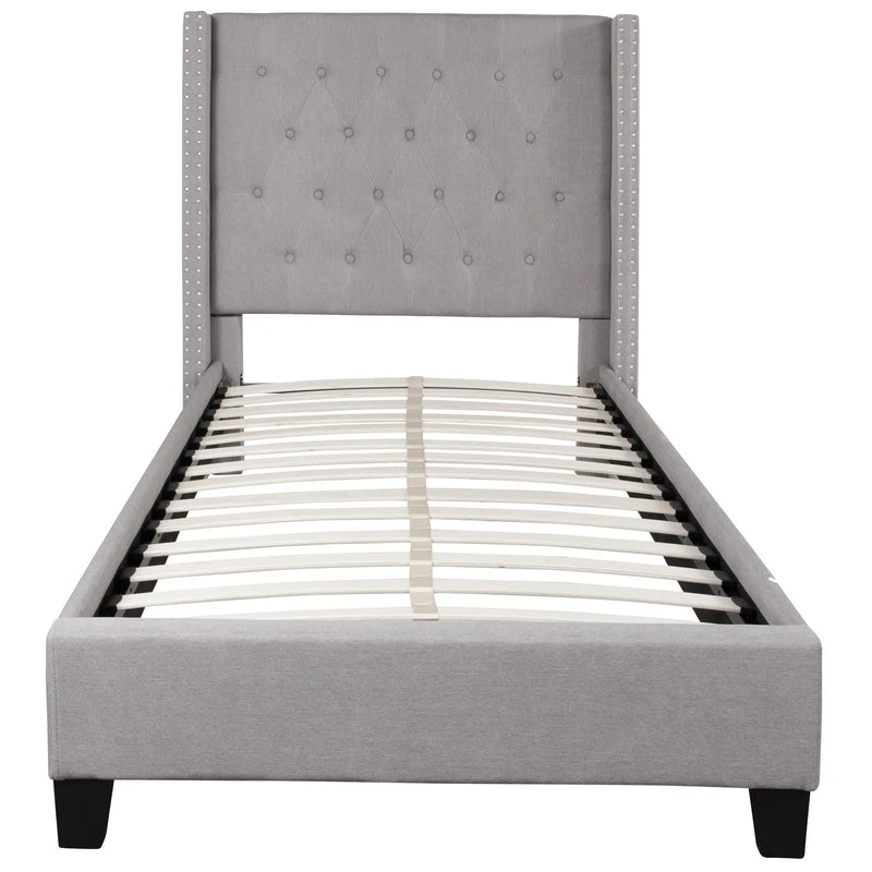 Darcy Tufted Upholstered Platform Bed, Light Gray (Twin) iHome Studio