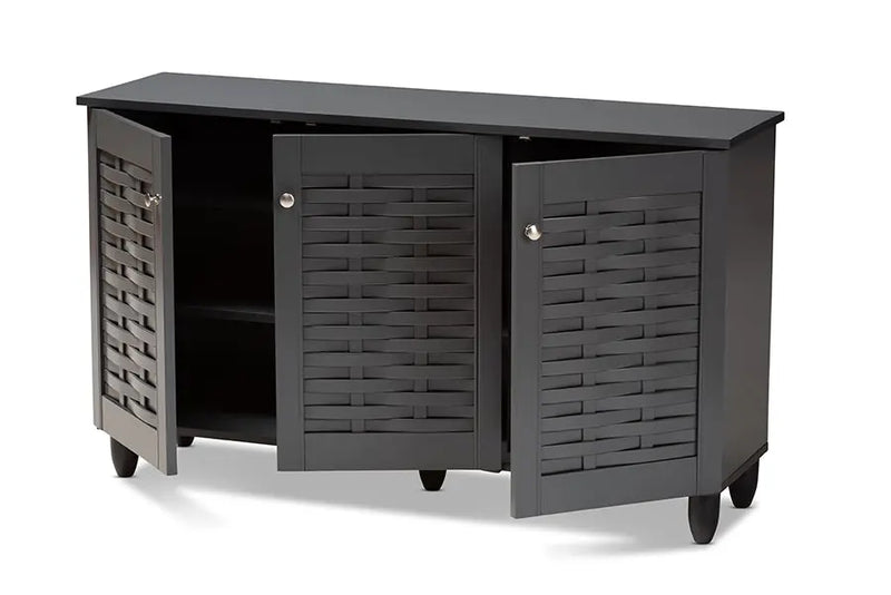Dariell Dark Gray 3-Door Wooden Entryway Shoe Storage Cabinet iHome Studio