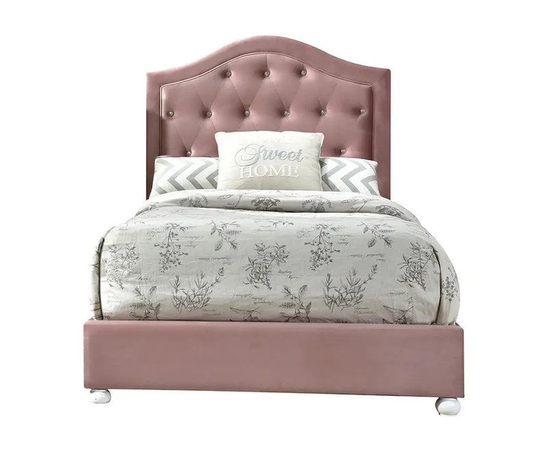 Darren Twin Bed w/Arched Style Headboard, Pink Fabric iHome Studio