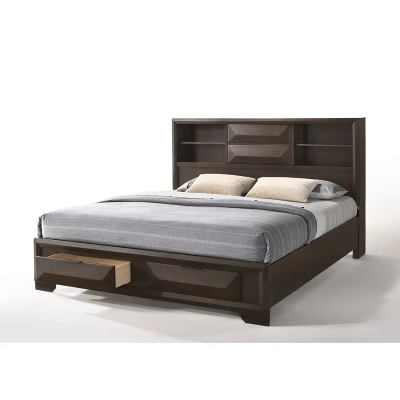 David King Bed w/Bookcase Headboard, Espresso iHome Studio