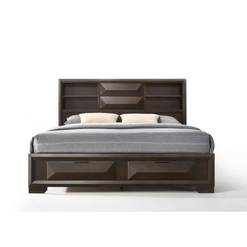 David King Bed w/Bookcase Headboard, Espresso iHome Studio