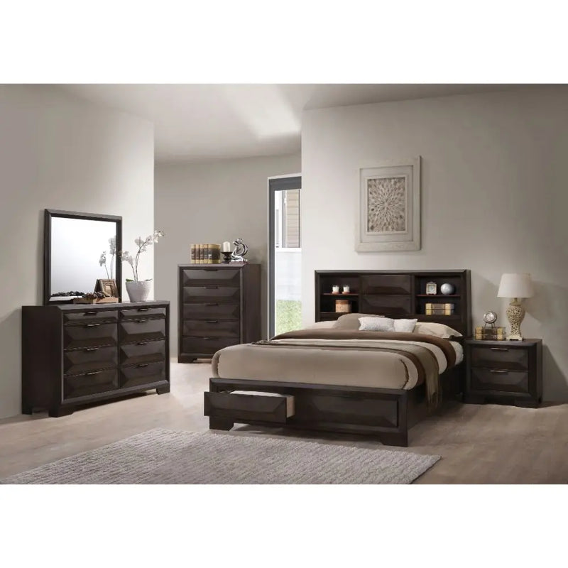 David King Bed w/Bookcase Headboard, Espresso iHome Studio