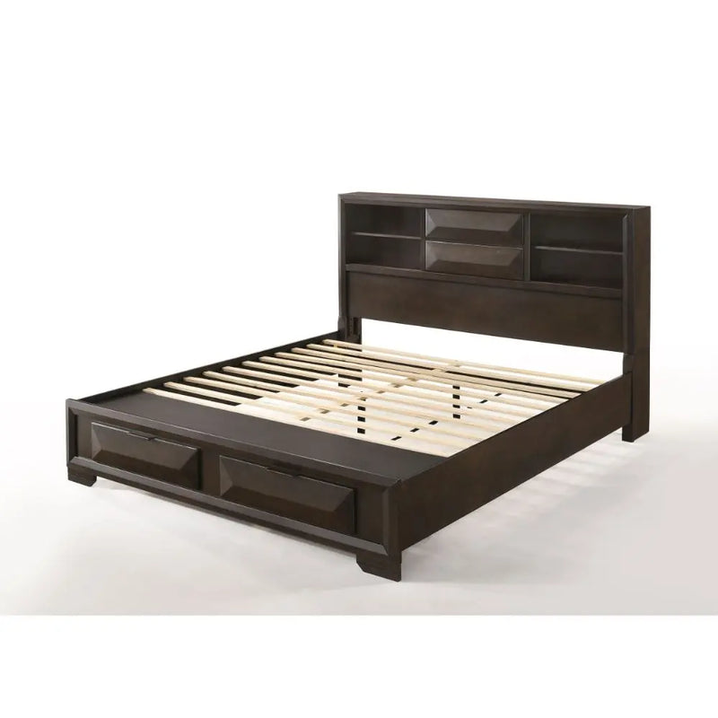 David King Bed w/Bookcase Headboard, Espresso iHome Studio