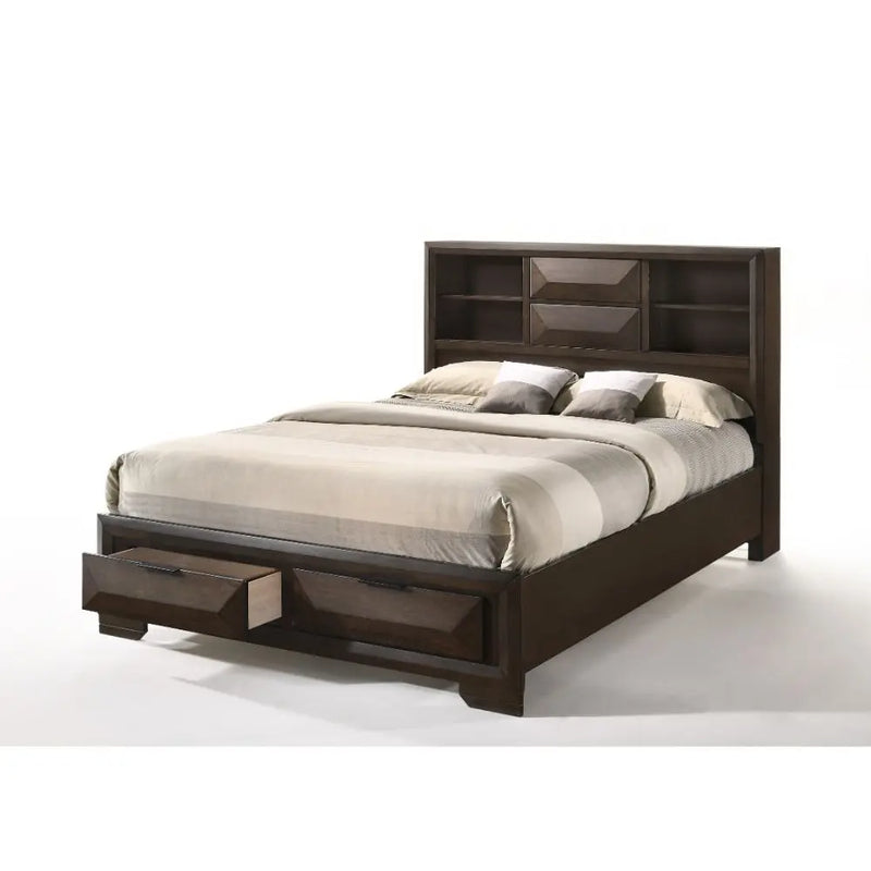 David Queen Bed w/Bookcase Headboard, Espresso iHome Studio