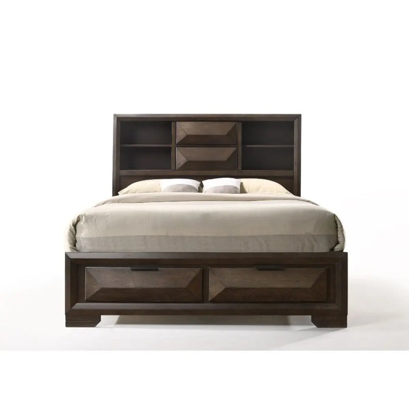 David Queen Bed w/Bookcase Headboard, Espresso iHome Studio