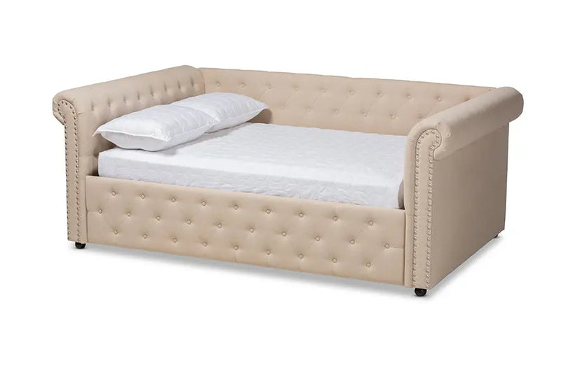 Dawson Beige Fabric Upholstered Full Size Daybed iHome Studio