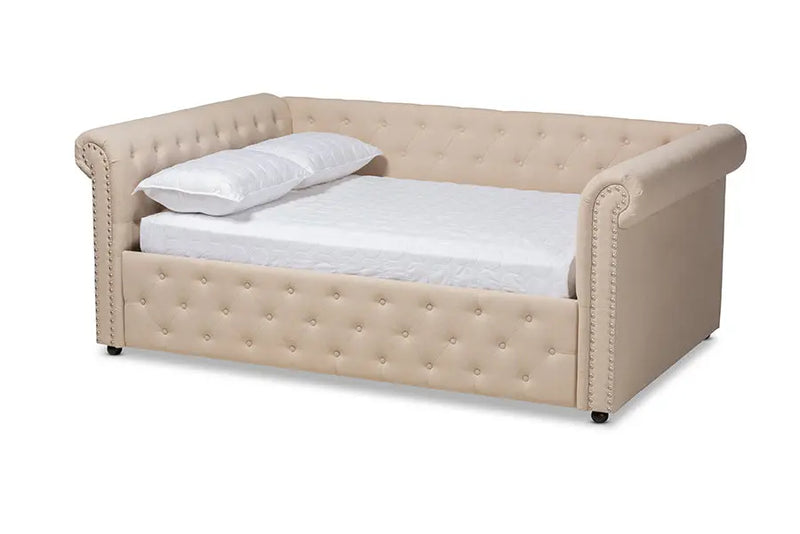 Dawson Beige Fabric Upholstered Queen Size Daybed iHome Studio