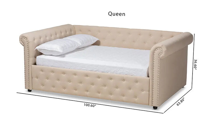 Dawson Beige Fabric Upholstered Queen Size Daybed iHome Studio