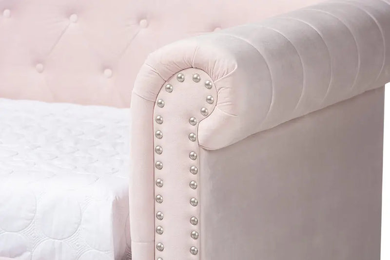 Dawson Light Pink Velvet Upholstered Daybed w/Trundle iHome Studio