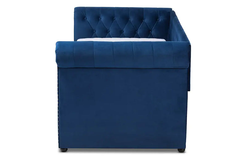 Dawson Navy Blue Velvet Upholstered Daybed w/Trundle iHome Studio