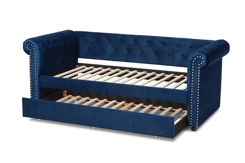 Dawson Navy Blue Velvet Upholstered Daybed w/Trundle iHome Studio