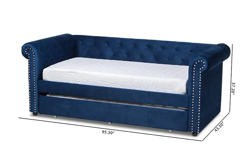 Dawson Navy Blue Velvet Upholstered Daybed w/Trundle iHome Studio