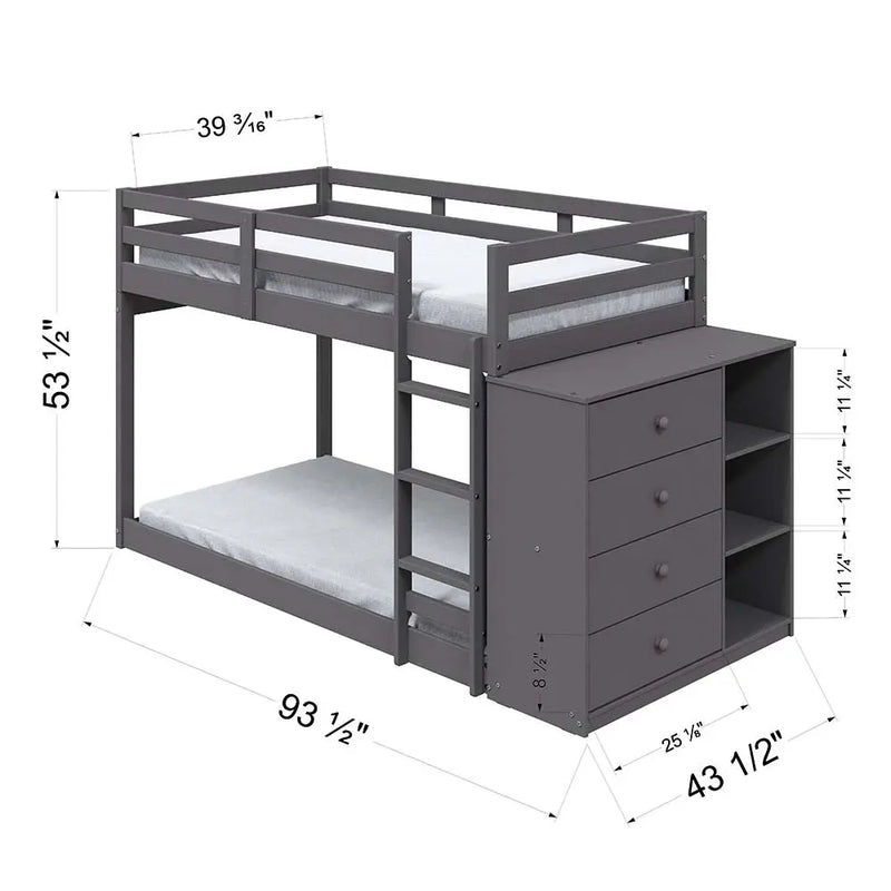 Dayana Twin/Twin Bunk Bed, Gray Finish iHome Studio