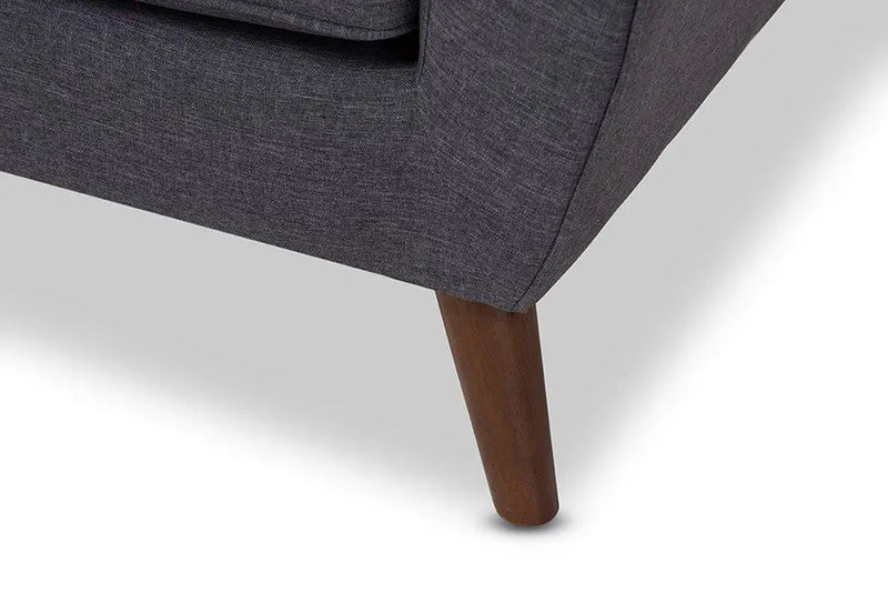 Deena Dark Grey Fabric Upholstered Walnut Wood Button-Tufted Armchair iHome Studio