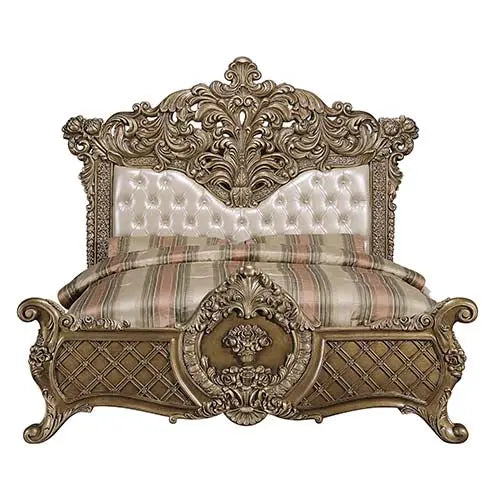Demi King Bed, Faux Leather, Light Gold, Brown & Gold Finish iHome Studio