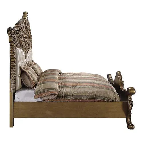 Demi King Bed, Faux Leather, Light Gold, Brown & Gold Finish iHome Studio