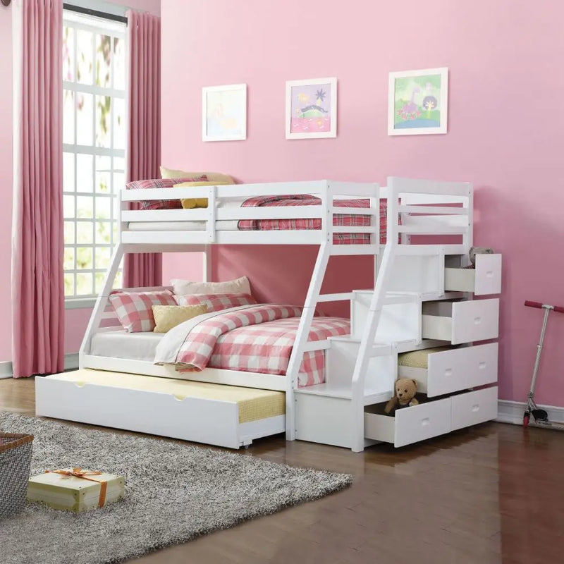 Denver Twin/Full Bunk Bed w/Storage and Trundle - White, White iHome Studio