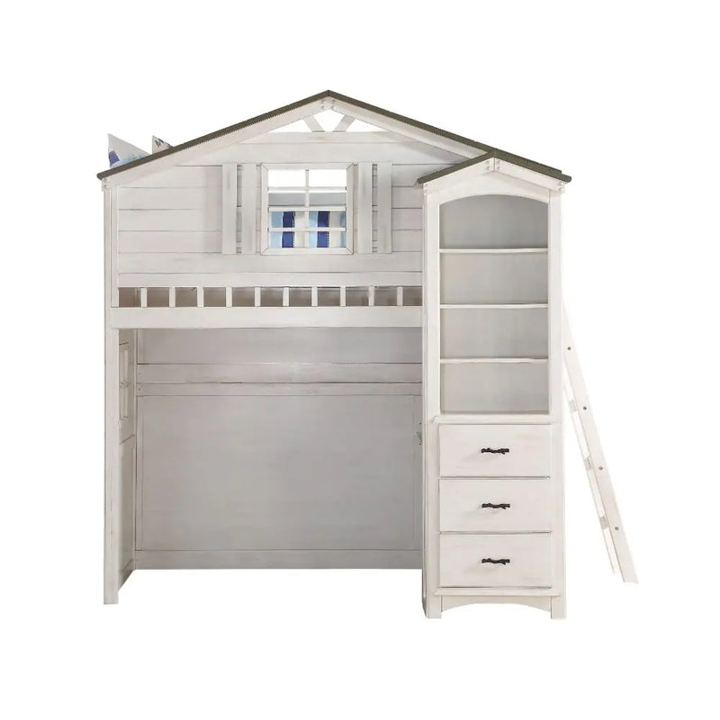 Denver Twin Loft Bed, Weathered White & Washed Gray iHome Studio