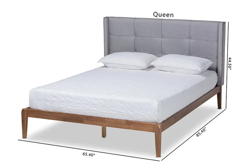 Devan Gray Fabric Ash Walnut Brown Finished Wood Platform Bed (Queen) iHome Studio