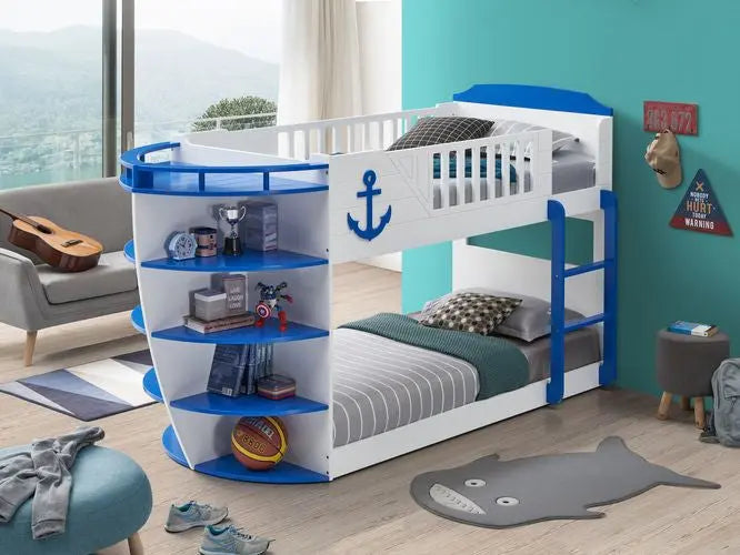 Dominic Boat Style Twin/Twin Bunk Bed, Sky Blue Finish iHome Studio
