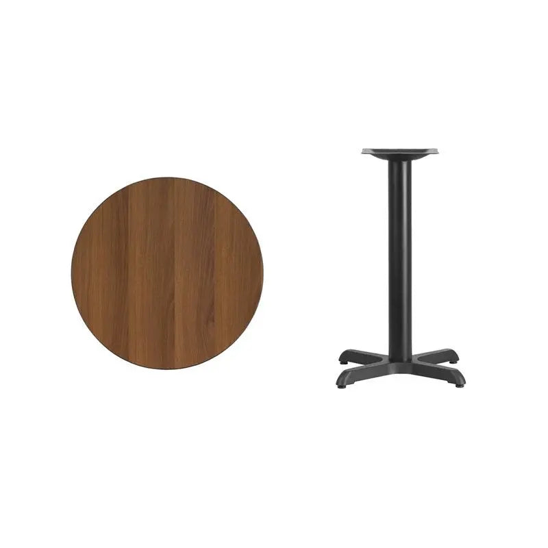 Dyersburg 24'' Round Walnut Laminate Table Top w/30"H X-Base iHome Studio