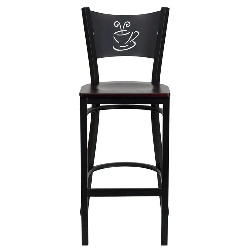 Dyersburg 29"H Metal Barstool Black Coffee Back, Mahogany Wood Seat iHome Studio