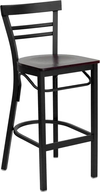 Dyersburg 29"H Metal Barstool Black Ladder Back, Mahogany Wood Seat iHome Studio