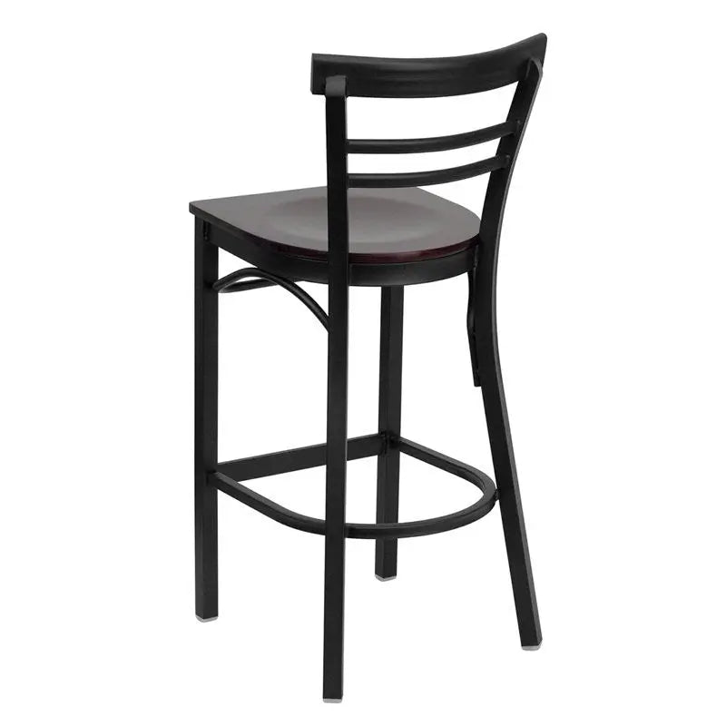 Dyersburg 29"H Metal Barstool Black Ladder Back, Mahogany Wood Seat iHome Studio