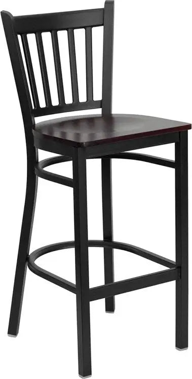 Dyersburg 29"H Metal Barstool Black Vertical Back, Mahogany Wood Seat iHome Studio